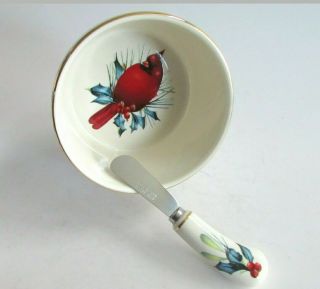 Lenox Winter Greetings Cardinal Dip Bowl Dish And Spreader 2 Piece Set
