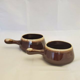Set Of 2 Vintage Mccoy Usa 7054 Brown Drip Soup Bowls Lug Handle