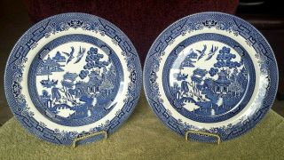 Vintage Set Of 2 Churchill England Blue Willow 10 " Dinner Plates Replacement