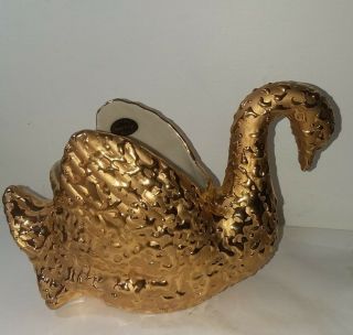 Vintage Decor 22 K Weeping Bright Gold Swan Gold Craft Usa Hand Decorated