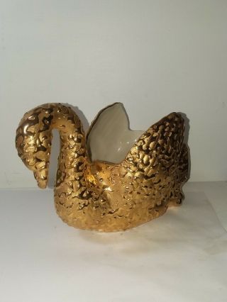 Vintage Decor 22 K Weeping Bright Gold Swan Gold Craft USA Hand Decorated 2