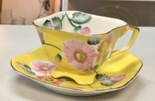 Merit Occupied Japan Cup & Saucer Square Yellow Hand Painted Teacup