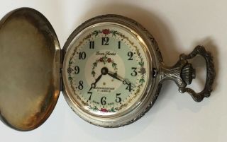 Vintage EverSwiss 17 Jewel Pocket Watch,  Fishing Scene,  Wind - up,  1.  75” Diameter 3