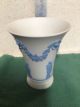 Wedgwood Blue On White Jasperware Vase 6 Inches Classical Figures