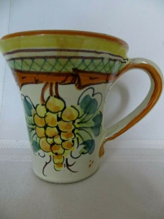Tre Vigne By Vietri Pottery Mug / Cup Hand Painted Italy Yellow Grapes Htf