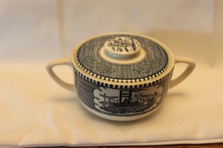 Vintage Royal China Blue Currier & Ives Sugar Bowl With Lid