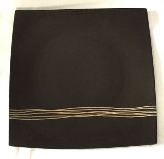 Mikasa Bamboo Reeds 11 1/4 In Dinner Plate Square Gold Wavy Lines On Black