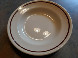 Carr China 9 " Glo - Tan Soup Bowl; Grafton,  W.  Va.  ; Burgundy Stripe