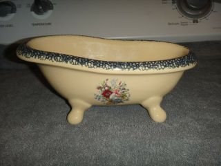Home & Garden Party Bath Tub Floral Stoneware Periwinkle Green Beige