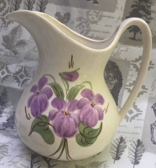 Vintage Cash Family Art Pottery Pitcher Vase Erwin Tennessee Purple Violets
