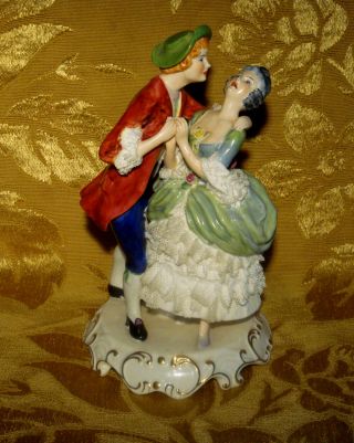 Vintage Adderley Coquette Courting Couple Figurine Staffordshire Lace England