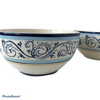 2 Better Homes And Gardens Cereal Bowls Renes Blue And Yellow Scroll