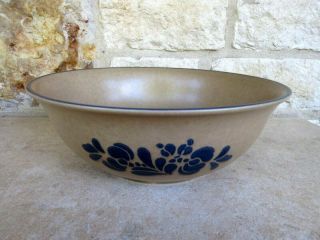 Pfaltzgraff Folk Art Stoneware 10 " Salad Serving Bowl Tan/blue Floral
