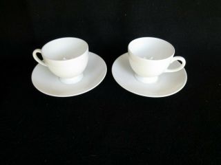 Wedgwood Elegant All White Smooth Bone China 2 Cups/saucers