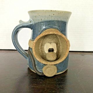 Ugly Face Scuba Diver Mug - Ceramic Stoneware Art Pottery Mug Blue/brown Glaze