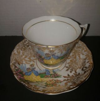 Colclough England Gold Floral Rose Lady In The Garden Cup & Saucer Set 6619