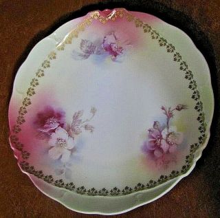 Germany Plate With Hand Painted Flowers And Gold Trim 7 1/2 "
