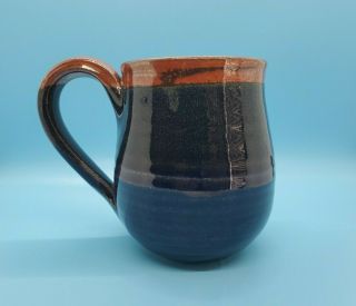 Rustic Blue Orange - Brown Glaze Hand Thrown Art Pottery Coffee Tea Mug Unmarked