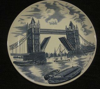 Vintage Johnson Bros England Tower Bridge Blue White Plate 10 "