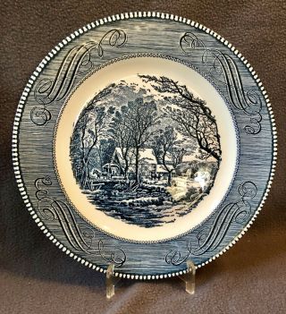 Vintage Currier And Ives The Old Grist Mill 10 " Royal China Blue Dinner Plate
