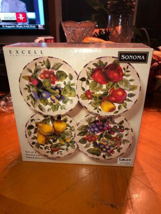 Nib Sakura Oneida Sonoma Excell Stoneware 4 Salad Dessert Plates Pear Apple