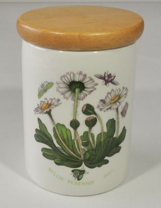 Portmeirion England Botanic Garden Daisy 4 1/2 " Canister Jar W/wood Lid Euc