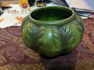 Planter Dish California Pottery Usa Fl - 1 Olive Green Leaf Design Vintage 7 " Dia