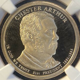 2012 S Chester Arthur Presidential Dollar Coin PF 70 Ultra Cameo 2