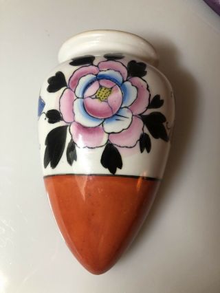 Vintage Made In Japan Porcelain Wall Pocket Vase Planter Flower And Butterflies