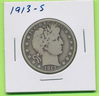 1913 - S 50c Barber Liberty Head Morgan Half Dollar Silver Us Coin San Francisco