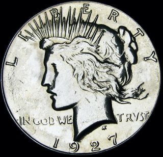 1927 Peace Dollar Silver Us Coin - - - - Gem Bu Details - - - - D702