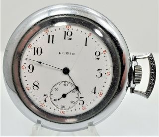 Running 1909 Elgin Grade 286 Model 2 6s 7j Base Metal Pocket Watch W5
