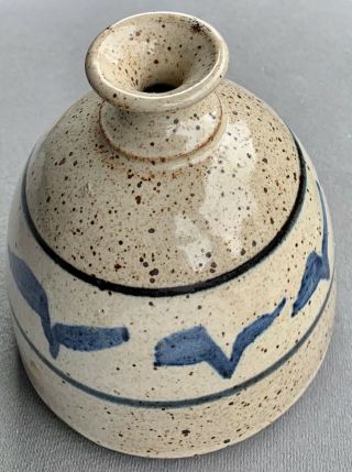 Handmade Studio Art Pottery Ceramic Stoneware Ivory & Blue Oil Lamp Or Vase