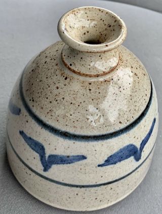Handmade Studio Art POTTERY Ceramic Stoneware IVORY & Blue Oil Lamp or VASE 2