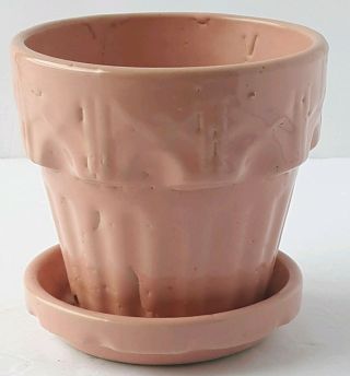 Vintage Pastel Pink Pottery Flower Pot W/ Saucer Rustic Aged Spring Decor 4 "