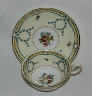 Wedgwood Teacup & Saucer Floral Center Yellow & Turquoise Ribbon 3