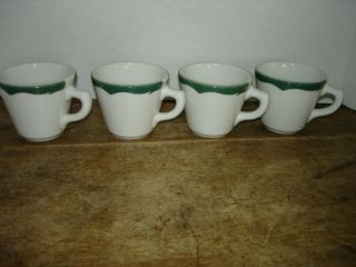 Vintage Mayer China Restaurant Diner Coffee Cups Mug Wave Crest Green Set Of 4