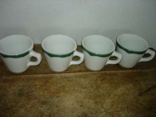 Vintage Mayer China Restaurant Diner Coffee Cups Mug Wave Crest Green Set of 4 2