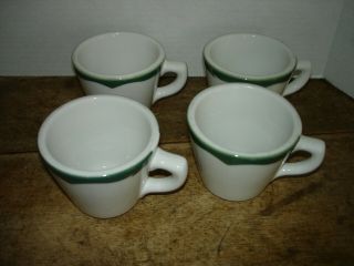Vintage Mayer China Restaurant Diner Coffee Cups Mug Wave Crest Green Set of 4 3