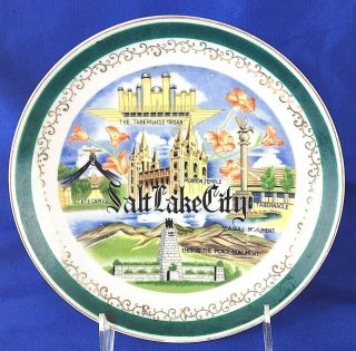 Vintage Salt Lake City Utah Colorful Collectible Souvenir Plate,  7 1/4 "