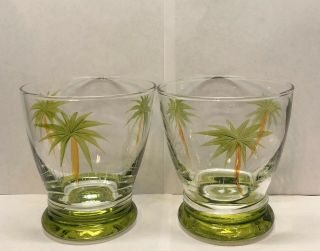 Laurie Gates Tropical Palm Trees Set Of 2 Double Old Fashioned Glasses