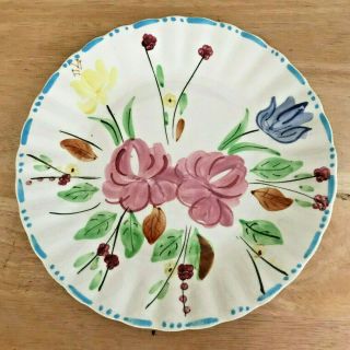 Vintage Southern Pottery Blue Ridge 9 - 1/4 " Plate Colonial Pink Flowers Blue Rim