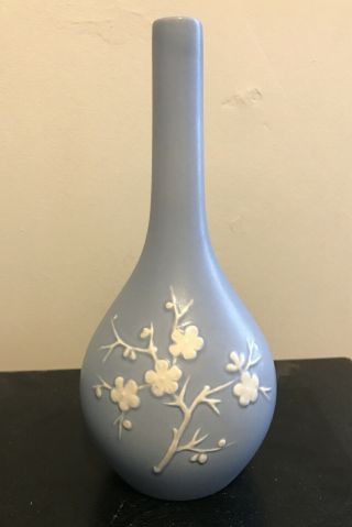 Vintage Spode Pottery Bud Vase Blue White Cherry Blossom Dogwood Stamped K1176