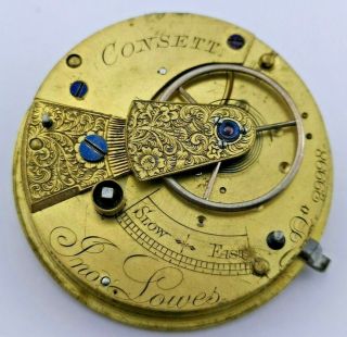 Consett Maker Vintage Fusee Pocket Watch Movement For Repair Or Parts (n41)