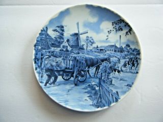 Ter Steege Hand Decorated Delftware Blue & White Plate Milk Cart Farm Scene 7.  5 "