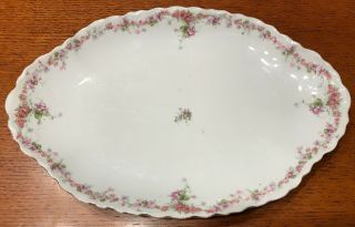 L Straus & Sons Ls&s Carlsbad Austria Oval Platter 13” Pink Roses Blue Flowers