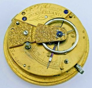 Sunderland Maker Improved Patent Vintage Fusee Pocket Watch Movement (n32)