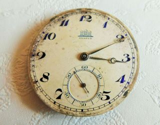 Vintage Swiss Geneve 17j Pocket Watch Movement By Pavillons
