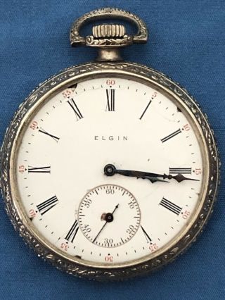 1924 Elgin 12s 7 Jewel Pocket Watch In 14k White Gold Filled Case