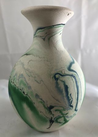 Vintage Nemadji Pottery Small Swirl Vase 3.  5 " 4” Usa Green